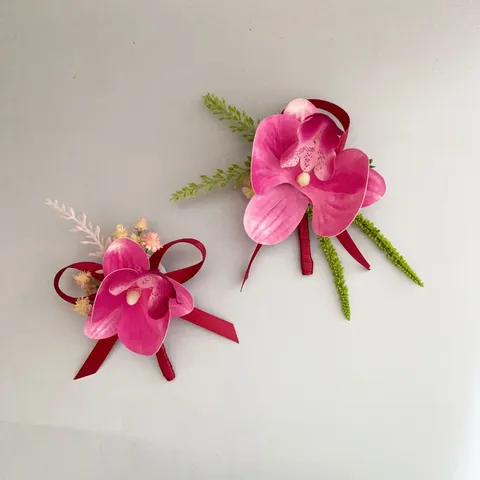 Wedding Boutonniere Rose Red Phalaenopsis Artificial Flower Groom Groomsman Suit Corsage Handcrafted Fabric Party Decor