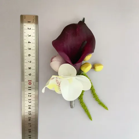 Artificial Silk Flower Boutonniere Calla Lily Phalaenopsis Corsage Groom Groomsmen Wedding Party Business Suit Decoration