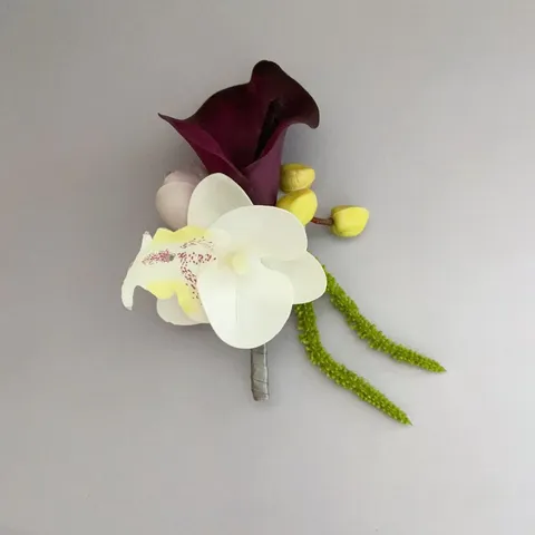 Artificial Silk Flower Boutonniere Calla Lily Phalaenopsis Corsage Groom Groomsmen Wedding Party Business Suit Decoration