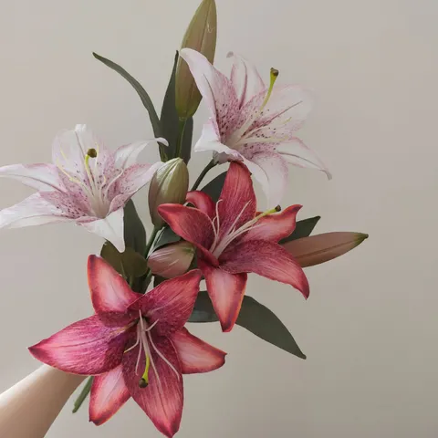 Retro Artificial Lily Flower Stem 3D Printing Silk Fake Flower For Home Living Room Decor Wedding Photography Props