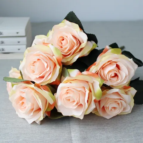 French Artificial Rose Bouquet Silk Flower Bunch Vivid Floral Arrangement For Home Wedding Decor Photography Props