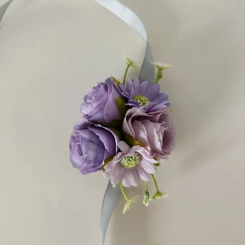 Corsage de Muñeca de Flor de Rosa de Seda Artificial Pulsera con Cinta para Dama de Honor Fiesta de Boda Joyería de Mano de Novia