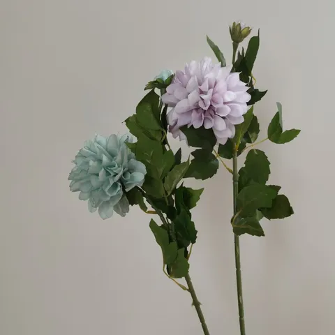 Fleur de Dahlia Artificielle Tige Unique Branche Florale en Soie Avec Feuilles Vertes Pour Décoration Maison Fête Mariage Accessoires