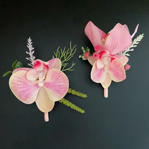Botonier de Orquídea Phalaenopsis Artificial Novio Padrinos Corsé Traje Solapa Flor Boda Fiesta Evento de Negocios Decoración