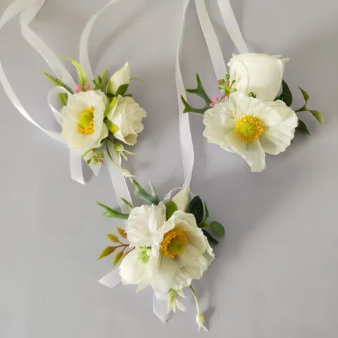 Fiore da Polso Papavero Rosa Artificiale Sposa Damigella Corsage Fatto a Mano Fiore di Seta Matrimonio Festa Accessorio Fotografia