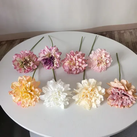 Vintage Artificial Dahlia Flower Single Stem Silk Flower Burn Edge Design For DIY Hair Accessories Home Wedding Decor