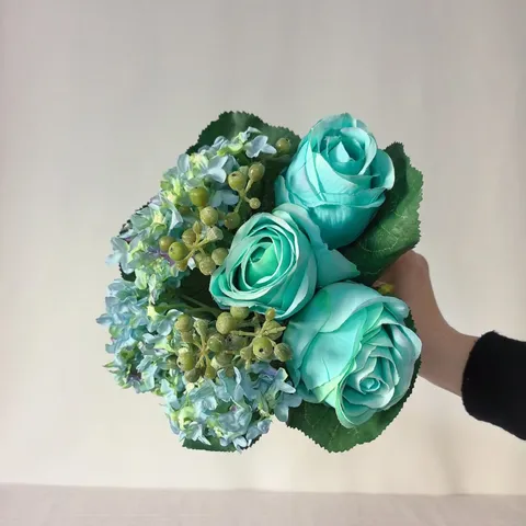 Artificial Rose Hydrangea Flower Bouquet Silk Floral Arrangement For Home Decor Wedding Party Photography Props
