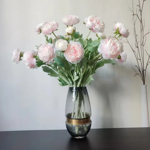 Artificial Silk Ranunculus Flower Branches Flocked Fake Flowers For Home Living Room Wedding Party Decor