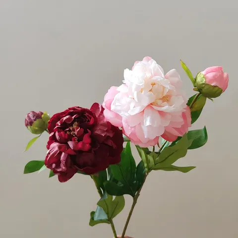 Artificial Peony Silk Flower Single Branch 2 Heads Fake Peony Flowers For Home Wedding Decoration Floral Arrangement
