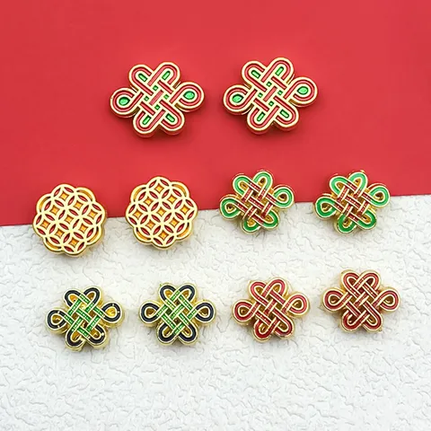 DIY Chinese Knot Alloy Spacer Beads Enamel Gold Plated Loose Beads For Handmade Bracelet Necklace Jewelry Making