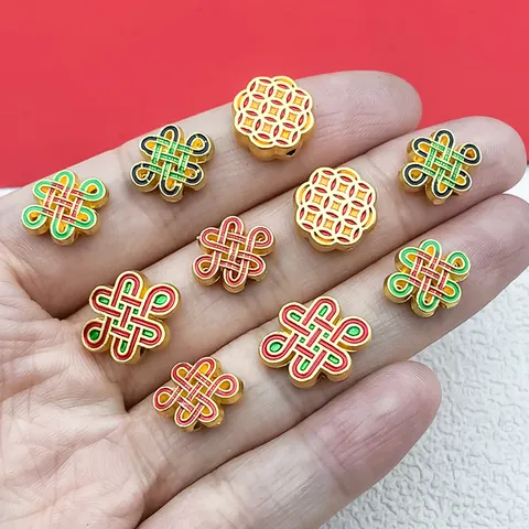 DIY Chinese Knot Alloy Spacer Beads Enamel Gold Plated Loose Beads For Handmade Bracelet Necklace Jewelry Making