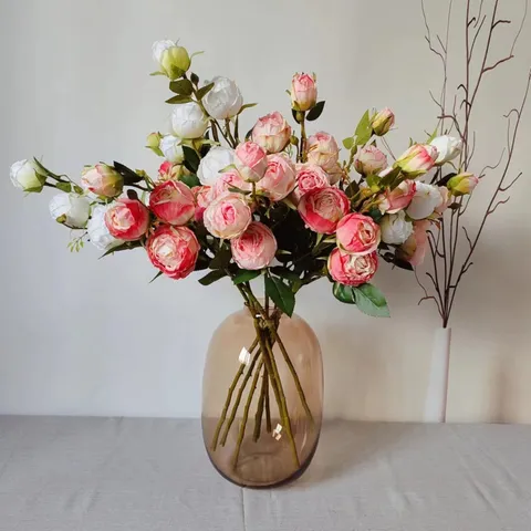 Artificial Silk Rose Flower Bouquet Baked Edge Fake Roses Elegant Floral Arrangement For Home Decoration Photography Props