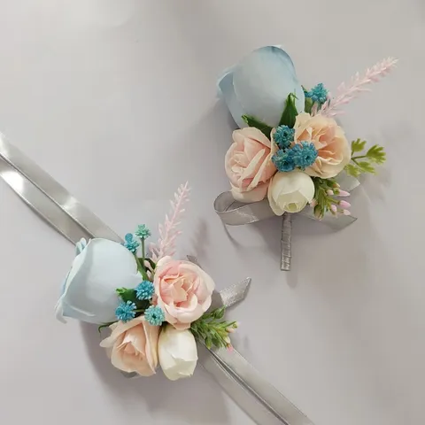 Artificial Rose Flower Boutonniere Wrist Corsage Silk Floral Ribbon Wedding Party Photography Business Decoration