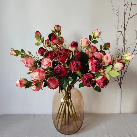 Artificial Silk Rose Flower Bouquet Baked Edge Fake Roses Elegant Floral Arrangement For Home Decoration Photography Props