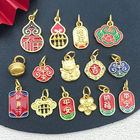 Chinese Style Zinc Alloy Drip Oil Traditional Auspicious Pendant DIY Jewelry Accessories For Bracelet Necklace Making