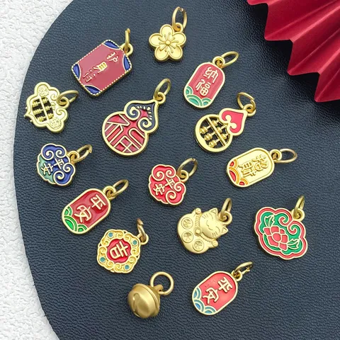 Chinese Style Zinc Alloy Drip Oil Traditional Auspicious Pendant DIY Jewelry Accessories For Bracelet Necklace Making