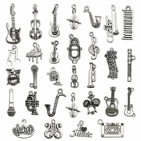 Antique Silver Alloy Music Instruments Notes Charms DIY Bracelet Necklace Earrings Pendants Jewelry Making Accessories