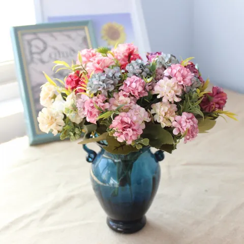 Retro Oil Painting Artificial Silk Flower Bouquet Home Wedding Party Photography Prop Floral Interior Decoration