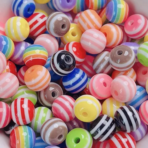Rainbow Striped Resin Round Beads Colorful Spacer Beads For DIY Jewelry Making Bracelet Phone Lanyard Accessories Sweet Style