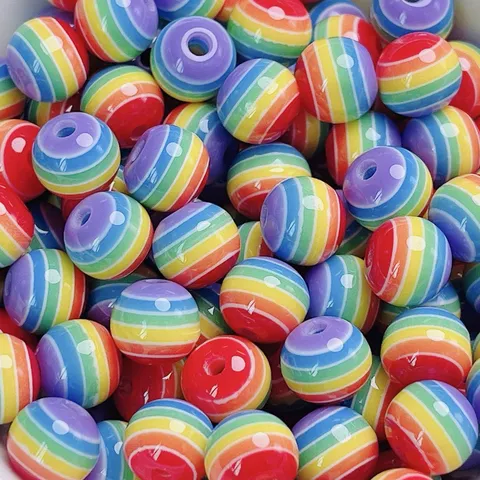 Rainbow Striped Resin Round Beads Colorful Spacer Beads For DIY Jewelry Making Bracelet Phone Lanyard Accessories Sweet Style