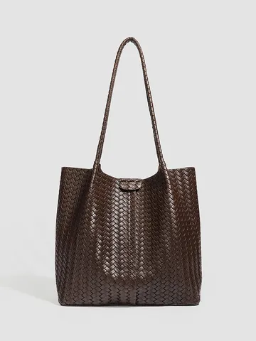 Sac Cabas Grande Capacité Texture Tissée Mode Minimaliste Décontracté Sac à Main en Cuir PU Sac d'Épaule pour Femme