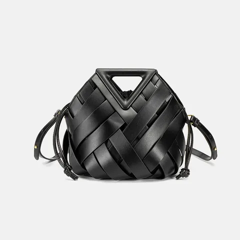 Sac Bandoulière à Poignée en Cuir Tissé Pour Femmes Grande Capacité Mode Sac Seau Poignée Triangle