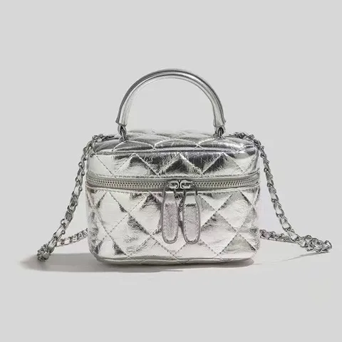 Mode Matelassé Chaîne Sac Bandoulière Cuir PU Mini Épaule Sac à Main Poignée Supérieure Carré Sac Pour Femmes Quotidien Rue