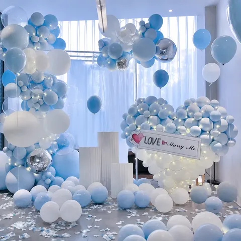 Balloon Garland Arch Kit Blue White Metallic Balloons Confession Party Decoration Birthday Wedding Anniversary Supplies