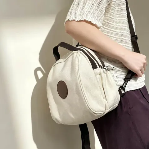 Sac à Dos en Toile Décontracté Mode Style Coréen Femmes Petit Voyage Cartable Marron Blanc Colorblock Sac de Jour Quotidien