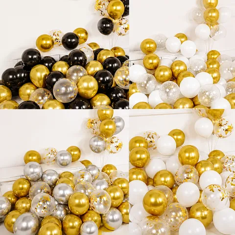 Latex Balloons Set Metallic Gold Black Sequin Balloons For Birthday Party Wedding Decoration Event Supplies