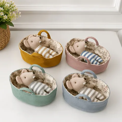 Ensemble de Jouets de Lit de Berceau Miniature et de Poupée en Peluche d'Animal de Style Nordique Accessoires de Maison de Poupée