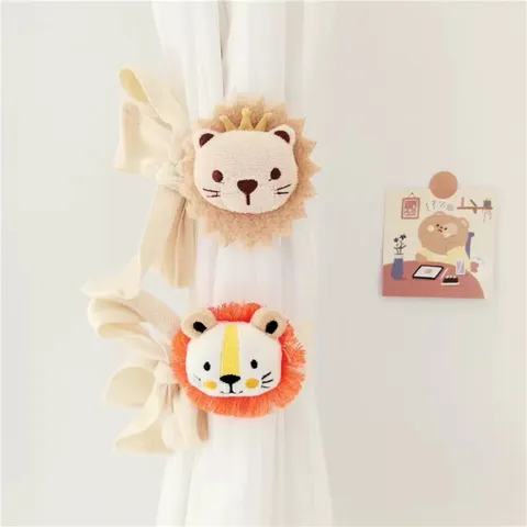 Cute Cartoon Animal Curtain Tiebacks Polyester Cotton Punch Free Curtain Holdbacks Tiger Lion Window Drapery Accessories