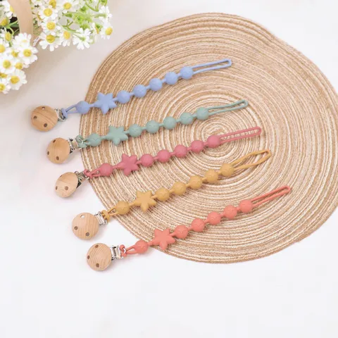 Baby Pacifier Chain Food Grade Silicone Teething Beads Star Pendant Newborn Anti Drop Toy Clip Soother Holder Accessories