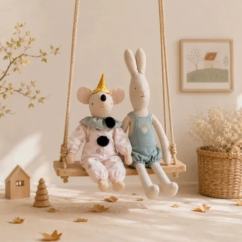 Ins Nordic Style Cotton Linen Stuffed Animal Plush Toy Cute Rabbit And Mouse Doll Baby Sleeping Comfort Toy Birthday Gift