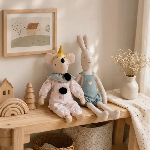 Ins Nordic Style Cotton Linen Stuffed Animal Plush Toy Cute Rabbit And Mouse Doll Baby Sleeping Comfort Toy Birthday Gift