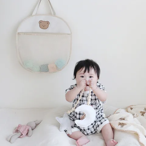 INS Korean Style Bear Rabbit Mesh Bath Toy Storage Bag Hanging Organizer For Kids Bathroom Nursery