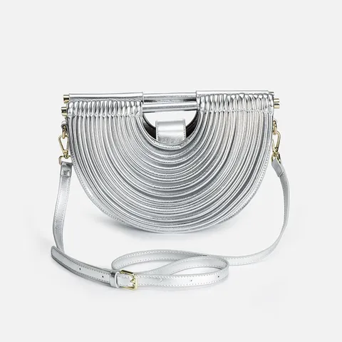 Sac Bandoulière Mode pour Femmes en Cuir PU Sac à Main Semi-Circulaire Plissé Sac Nuage Élégant Sac Bandoulière Quotidien