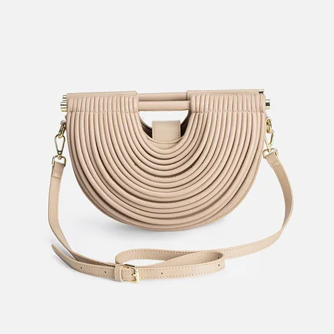 Sac Bandoulière Mode pour Femmes en Cuir PU Sac à Main Semi-Circulaire Plissé Sac Nuage Élégant Sac Bandoulière Quotidien