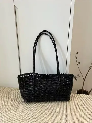 Sac à Bandoulière Tissé Gaufré Rétro pour Femmes en Cuir PU Cabas Casual Mode Simple pour Trajet Quotidien