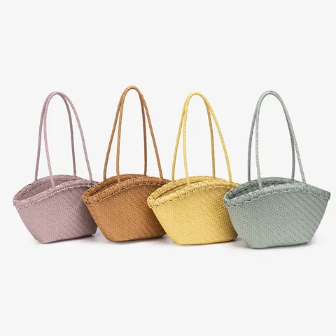 Sac Cabas Tissé Style Vacances Coréennes en Cuir PU Sac Bandoulière de Trajet en Forme de Coquillage Mode Femmes Sac à Main Casual