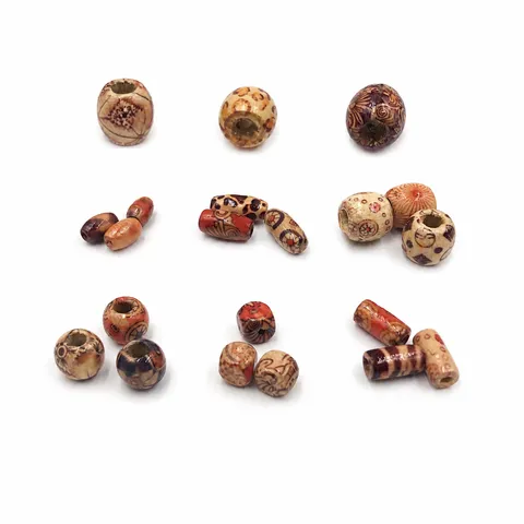 Perles en Bois Colorées Rétro Peintes Imprimées Perles Vrac Grand Trou Perles Intercalaires Pour Bricolage Fabrication de Bijoux Artisanat