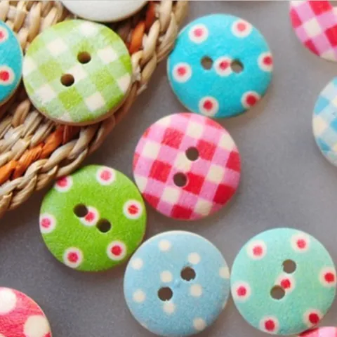 Colorful Printed Wooden Buttons Polka Dot And Plaid Round Sewing Buttons For DIY Craft Garment Accessories
