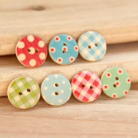 Colorful Printed Wooden Buttons Polka Dot And Plaid Round Sewing Buttons For DIY Craft Garment Accessories