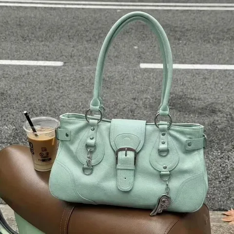 Korean Style PU Leather Tote Bag Large Capacity Commuter Handbag Vintage Y2K Street Trendy Shoulder Bag For Women