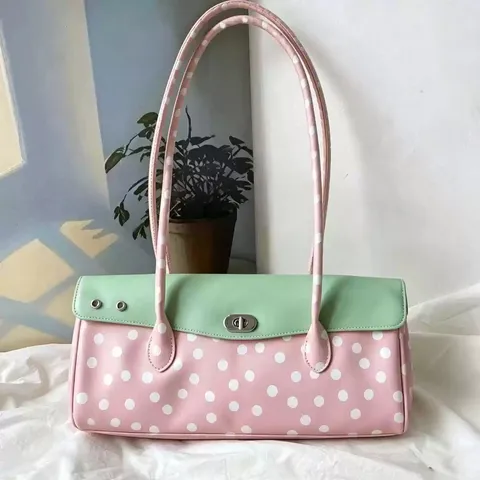 Femmes Cabas PVC Fraise Jelly Color-Block Pois Sac à Main Rabat Mignon Sous les Aisselles Sac Bandoulière Style Bonbon
