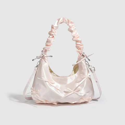 Borsa a Nuvola con Fiocco per Ragazze Dolci Carina Versatile Borsa Plissettata Moda Tinta Unita Morbida Tracolla Sottobraccio