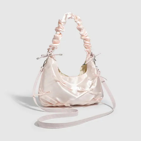 Borsa a Nuvola con Fiocco per Ragazze Dolci Carina Versatile Borsa Plissettata Moda Tinta Unita Morbida Tracolla Sottobraccio