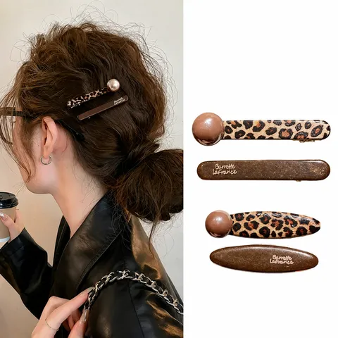Vintage Leopardenmuster Harz Haarklammer Für Damen Mode Legierung Haarnadel Mit Künstlicher Perle Haarschmuck Für Tägliche Verabredung Deko