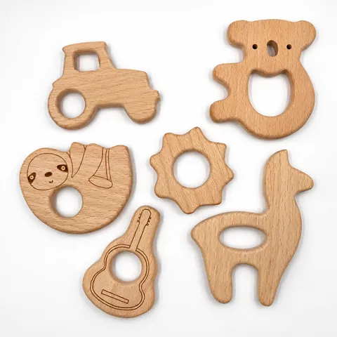 Natural Beech Wood Baby Teether Animal Shape DIY Teething Toy Koala Car Sloth Pacifier Clip Jewelry Making