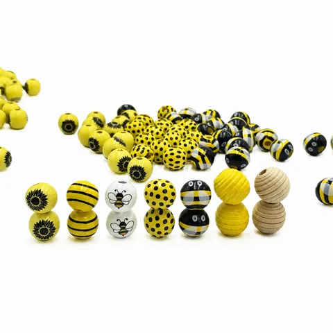 Perles en Bois DIY Artisanat Enfants Imprimé Abeille Rayée Perles d'Espacement Fabrication d'Accessoires de Bijoux en Bois